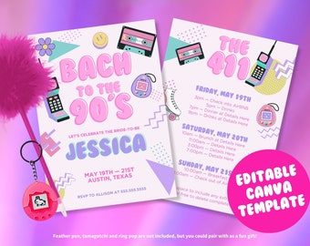 Bach to the 90's Bachelorette Weekend Invitation and Itinerary Editable Template