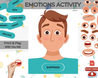 Emotions Activity for Kids, Toddlers, boys, girls, Preschool Activities, game for kindergarten and homeschool kids - Printable PDF