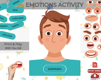 Emotions Activity, Printable Face Parts Matching Game (PDF)