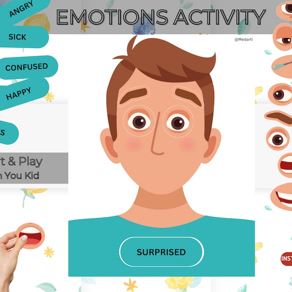 Emotions Activity for Kids, Toddlers, boys, girls, Preschool Activities, game for kindergarten and homeschool kids - Printable PDF