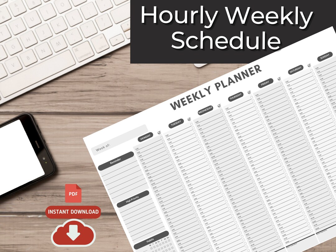 Weekly Hourly Planner Printable, to Do List, A4 A5 Letter (PDF Download ...