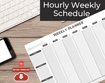 Weekly Hourly Planner Printable, To Do List, A4 A5 Letter (PDF Download)