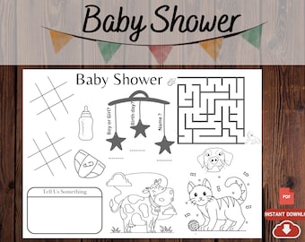 Baby Shower Coloring Games, Printable Activities (PDF)