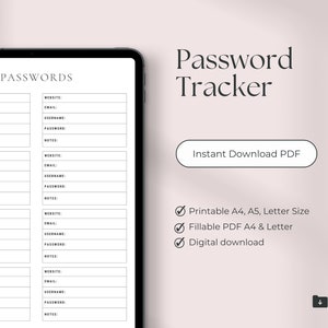 password tracker Printable, passwords tracker, password log, password tracker printable, password book, A4/A5/Letter Sizes, Fillable PDF