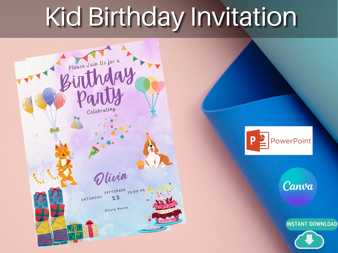 Editable Birthday Invitation, Printable Birthday Invite 5 X 7 In