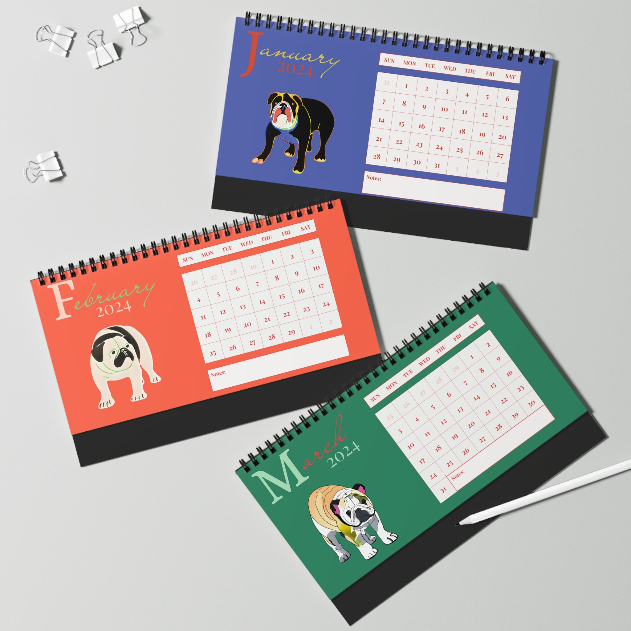 Art Deco Minimalist English Bulldog Desk Calendar Gift for Etsy