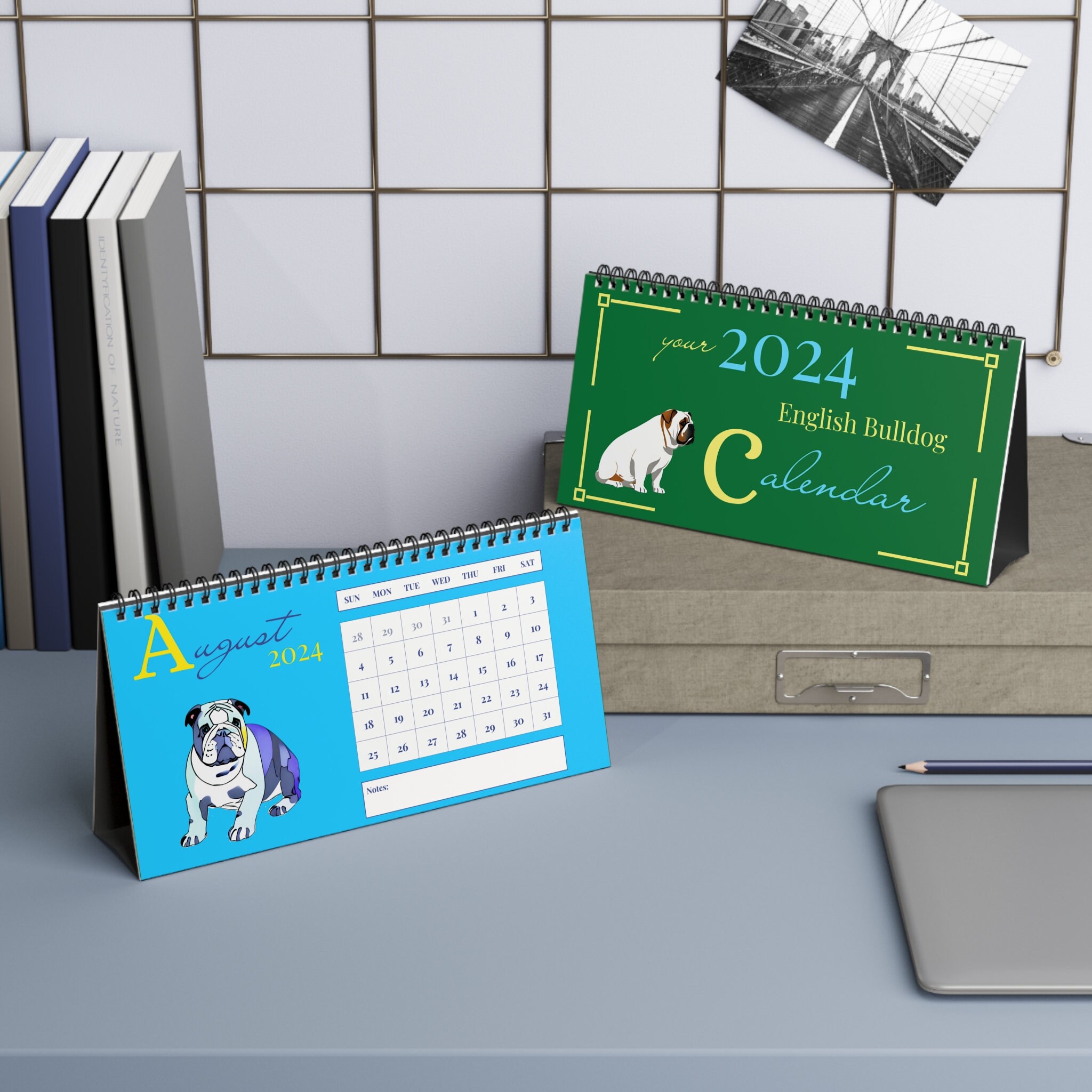 Art Deco Minimalist English Bulldog Desk Calendar Gift for Etsy