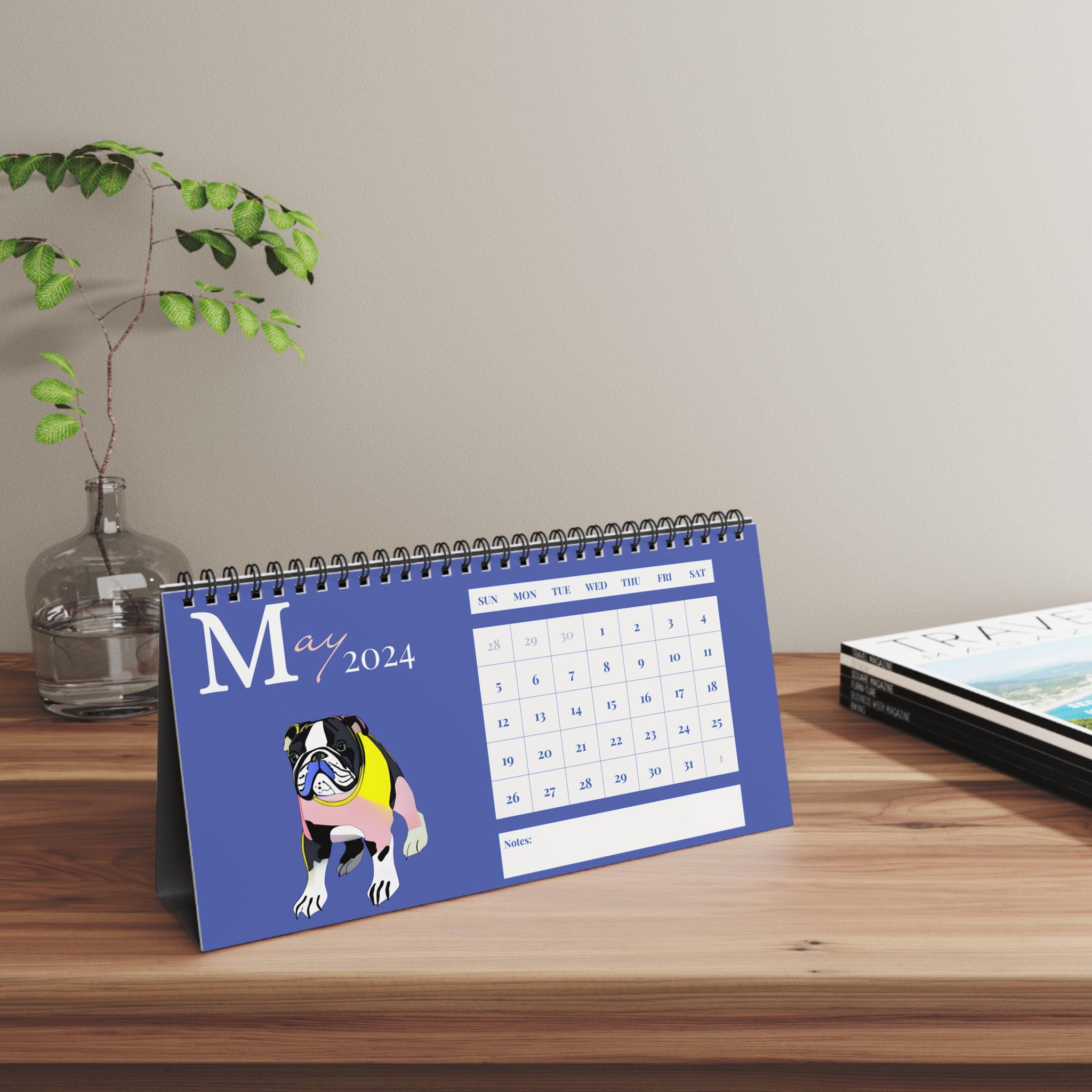 Art Deco Minimalist English Bulldog Desk Calendar Gift for Etsy