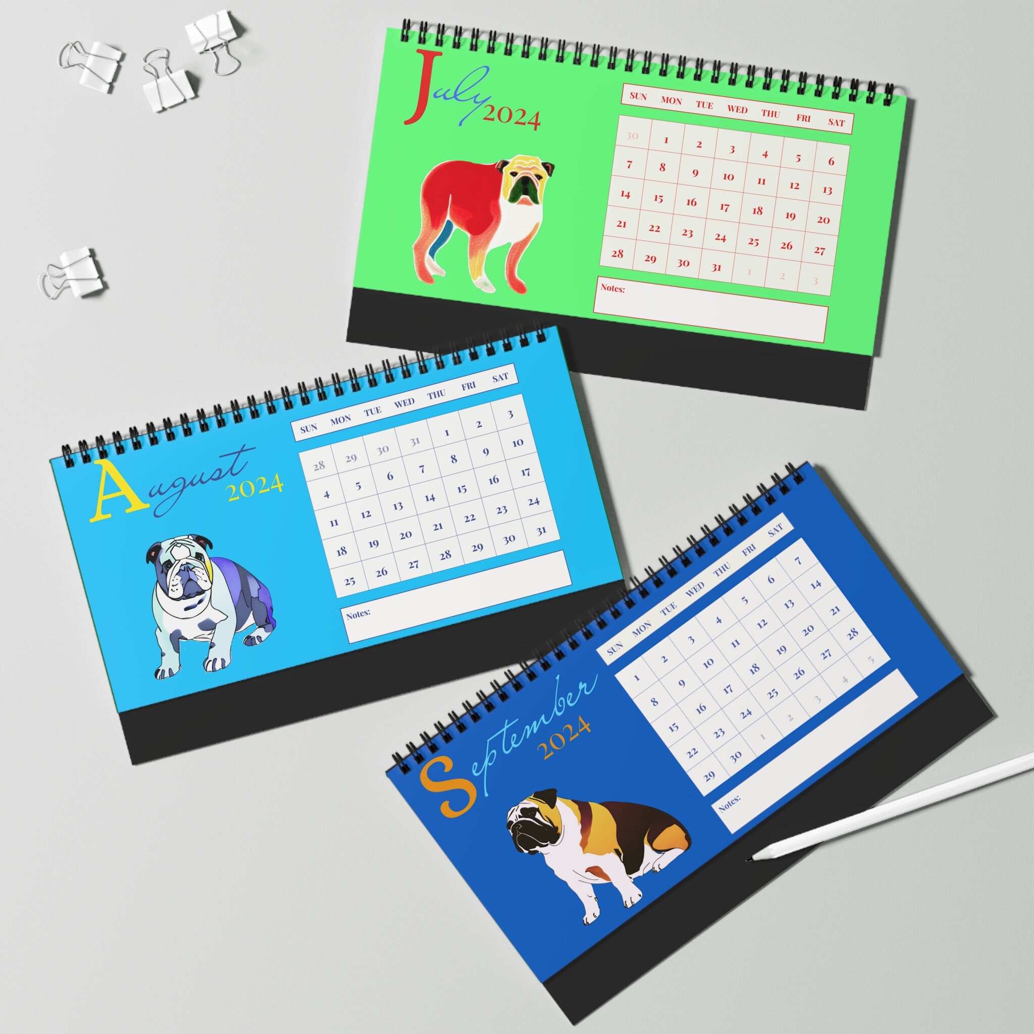 Art Deco Minimalist English Bulldog Desk Calendar Gift for Etsy