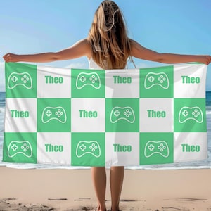 Custom Name Gamer Beach Towel, Beach Towel With Name, Custom Video Game Lover Gift, Cute Beach Towel, Personalized Boys Beach Towel