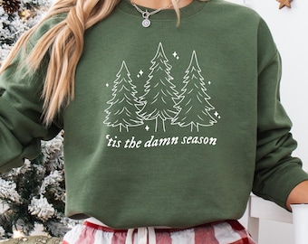 Tis The Damn Season Sweatshirt, Christmas Tree Hoodie, Holiday Sweatshirt, Vintage Hoodie, Woman Sweatshirt, Christmas Gift