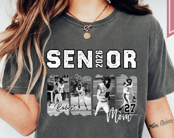 Custom 2026 Senior Football Mom Shirt, Personalized Football Player Photos Shirt, Senior Football Mama Shirt with Name & Jersey Number Shirt