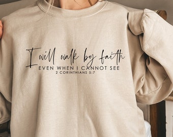 Sudadera "Caminaré por fe", Sudadera cristiana con capucha, Sudaderas cristianas, Sudadera con capucha con versículo bíblico, Camiseta para mujer, Camiseta cristiana, Regalo religioso