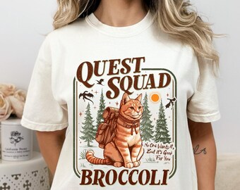 Comfort Colors® Onyx Storm Quest Squad Broccoli Shirt, Bookish Shirt, Broccoli Cat Shirt, Book Fan Shirt, Dragon Rider Tee, Bookworm T-Shirt