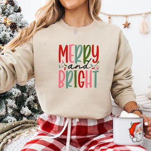 Merry and Bright Sweatshirt, Christmas Hoodie, Family Christmas Sweatshirt, Christmas Sweatshirts for Women, Merry Christmas Gift