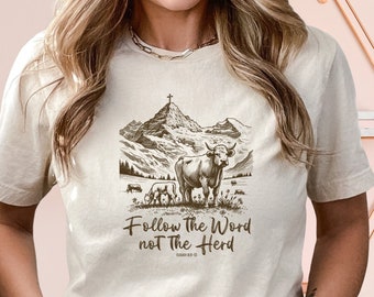 Follow the Word Not the Herd Shirt, Funny Bible T-Shirt, Trendy Sweatshirt, Christian Country Shirt, Western Cowboy Sweater, Western Shirt