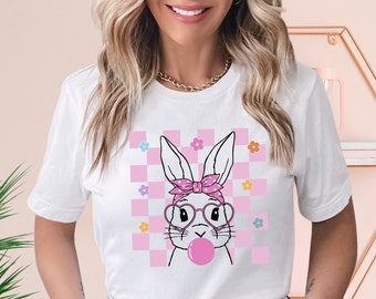 Pink Rabbit Shirt Gift For Girls, Cute Bunny Shirt, Cute Easter T-Shirt, Pink Easter Girl Tee, Kids Easter Clothing, Bubble Gum Bunny Shirt