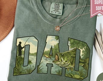 Comfort Colors® Custom Fishing Dad T-Shirt, Fisherman Father Gift, Bass Fishing Graphic Tee, Fathers Day Gifts