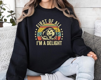 First Of All I'm A Delight Sarcastic Angry Opossum Lover Sweatshirt, Cute Sarcastic Hoodie, Sarcastic Sweatshirt, Funny Hoodie, Funny Gift