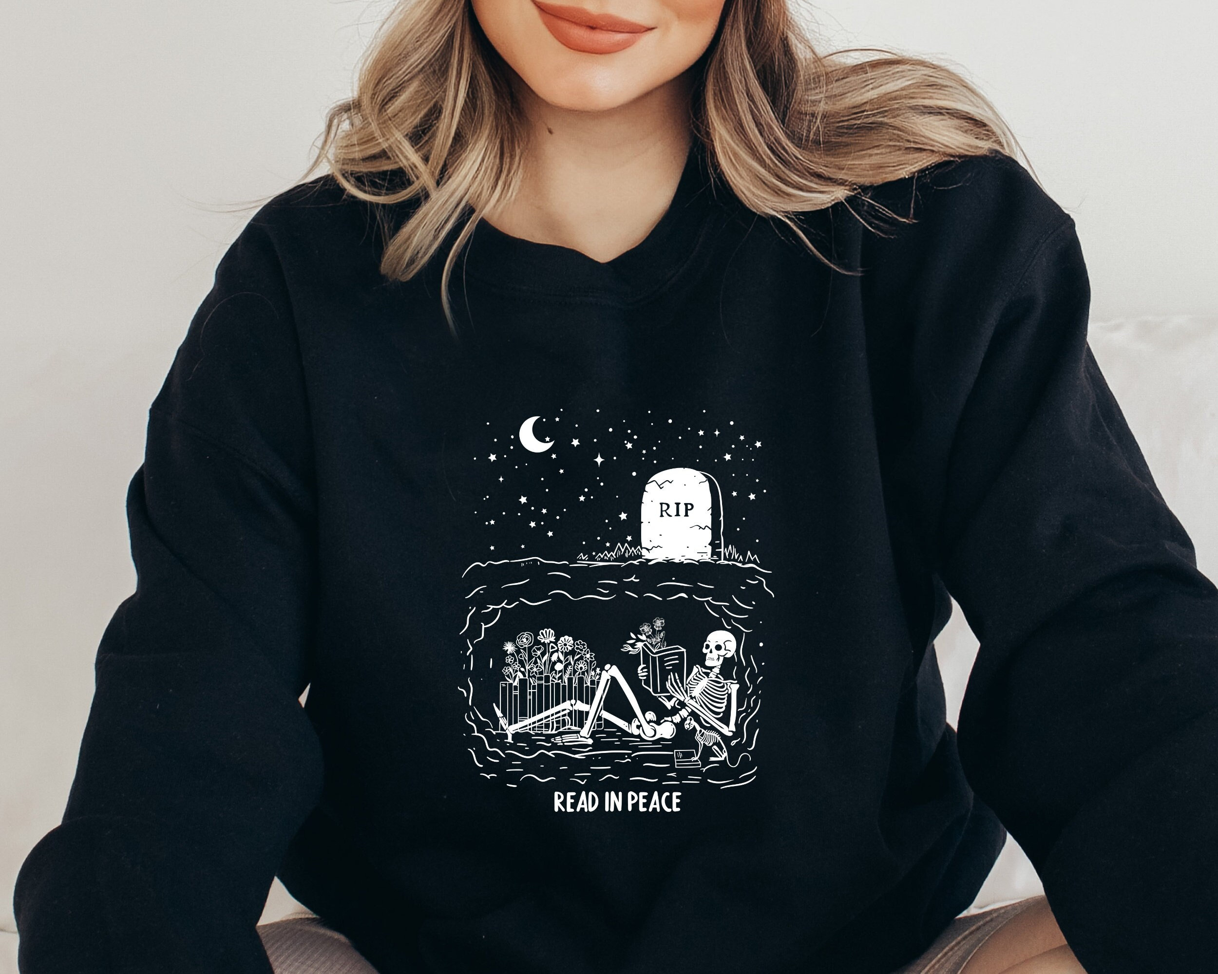Read In Peace Halloween Sweatshirt, Retro Read Banned Books Shirt, Funny Skeleton Book Hoodie, Gift For Halloween, Skeleton Sweatshirt