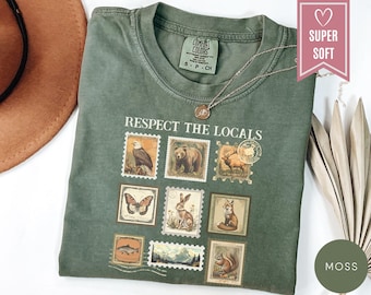 Comfort Colors® Respect The Local Wildlife T-Shirt, Gift For Nature Lover, Animal Lover Tee, Protect National Parks Shirt, Postal Stamp Tee