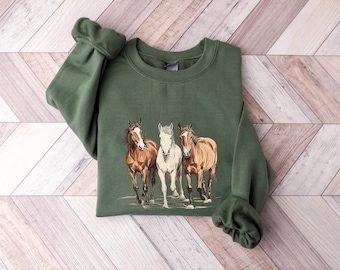Western Horses Sweatshirt, Horse Lovers Hoodie, Cute Women Western Gift, Crewneck Sweatshirt, Cute Horses, Cute Women Gift, Trendy Hoodie