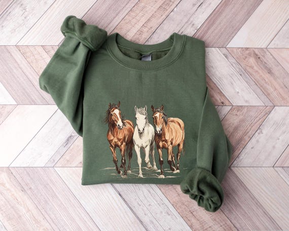 Western Horses Sweatshirt, Horse Lovers Hoodie, Cute Women Western Gift, Crewneck Sweatshirt, Cute Horses, Cute Women Gift, Trendy Hoodie