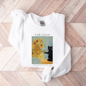 Van Gogh Cat Sweatshirt, Van Gogh Black Cat Hoodie, Cute Black Cat Shirt, Funny Cat Long Sleeve, Cat Lovers Gift, Gift For Her, Trendy Shirt image 3