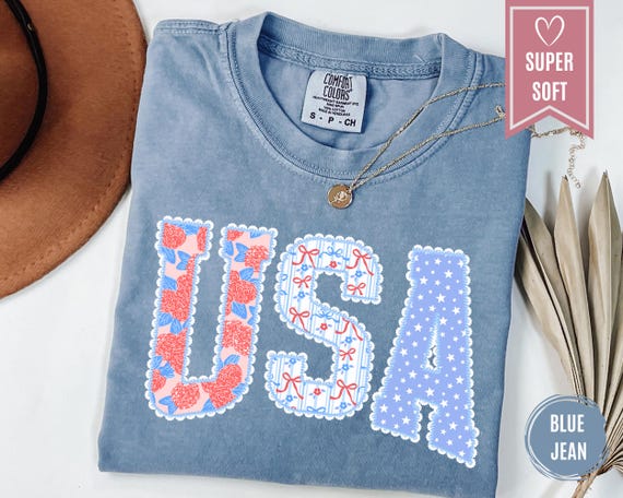 Comfort Colors® USA Shirt, Floral USA T-Shirt, United States Cloths, 4th of July Cloth, Flower Patriotic Tee, American Flag Clothes Apparel