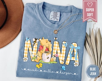 Comfort Colors® Custom Winnie The Pooh Nana Bear Shirt, Personalized Nana T-Shirt, Grandma Clothes, Mother's Day Apparel, Tee Gift for Nanas