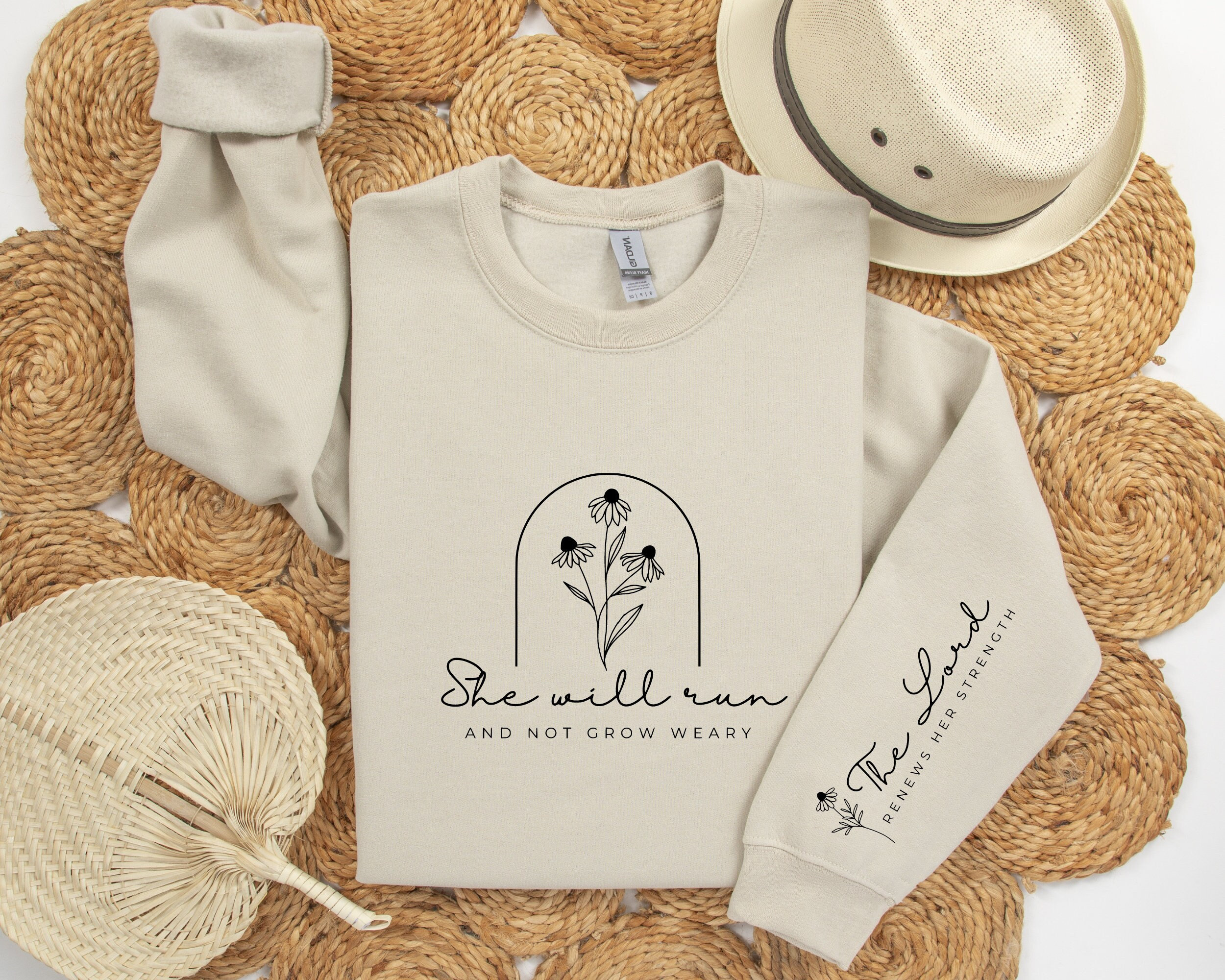 She Will Run and Not Grow Weary Sweatshirt, Christian Sweatshirt, Bible Verse Hoodie, Gift For Christian, Religious Shirt, Christian Gift