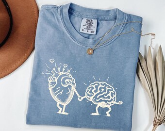Comfort Colors® Mental Health Awareness Shirt, Motivational Shirt, Positive Vibes Shirt, Cute Brain and Heart Shirt, School Psychologist Tee