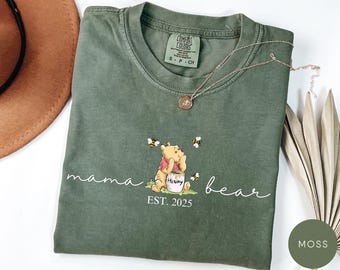 Comfort Colors® Custom Mama Bear Shirt, Grandma Bear T-Shirt, Cute Mimi Bear Shirt, Mother's Day Tee,Personalized Winnie the Pooh Mama Shirt