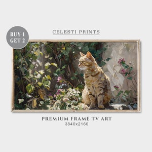Cat in Garden Art, Cat Tv Art, Vintage Farmhouse Tv Art, Frame TV Art Cat Lover, Garden Tv Art, Animal Tv Art, Digital Download