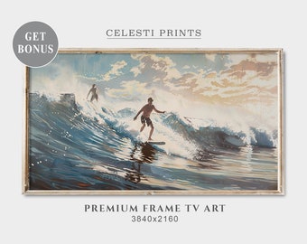 Frame TV Surfer at Sunset, Surfing Tv Art, Samsung Frame Tv Art, Beach Home Decor, Frame TV Beach Art, Surfboard Art, Digital Download