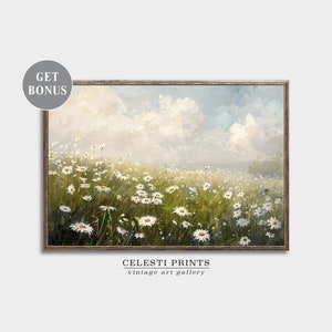 Daisy Feld Druck, Blumenmalerei Wandkunst, Gänseblümchen Blumen, weißes Gänseblümchen Malerei, Gänseblümchen Wandkunst, Cottagecore Malerei, digitaler Download
