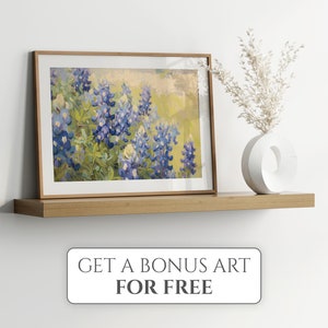 Bluebonnet-målning, Bluebonnet-konst, vintage Bluebonnet-fältmålning, Texas vildblomma, antik Texas statlig blomsterkonst, digital nedladdning bild 6