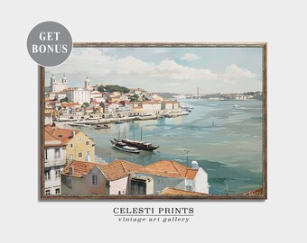 Lissabon Wanddekor, Portugal-Druck, Lissabon Wohnkultur, portugiesische Wandkunst, Lissabon Kunst Vintage, Küstenmalerei von Lissabon, digitaler Download
