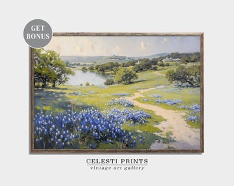 Bluebonnet Painting, Bluebonnet Art, vintage Bluebonnet Field Painting, Texas Wildflower, Antique Texas State Flower Art, Téléchargement numérique