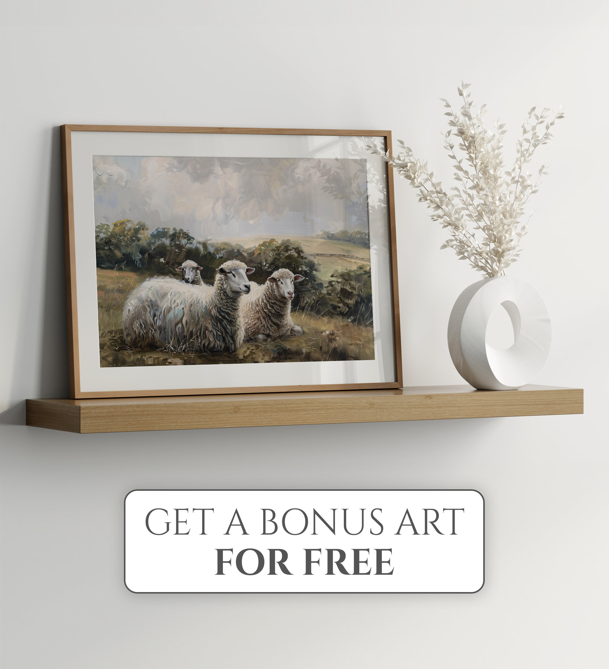 Sheep Painting, Vintage Green Landscape Painting, Sheep Art Print ...