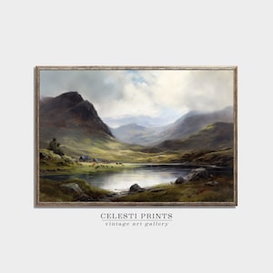 Schottische Highlands schwermütige Vintage Malerei, Schottland Malerei Vintage Kunst, Land Dekor, Schottland Vintage Landschaft Kunst druckbare Download