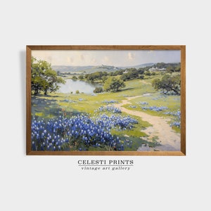 Bluebonnet-målning, Bluebonnet-konst, vintage Bluebonnet-fältmålning, Texas vildblomma, antik Texas statlig blomsterkonst, digital nedladdning bild 8