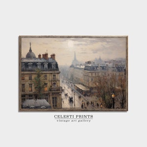 Pintura al óleo francesa, pintura al óleo de arquitectura francesa antigua, arte mural parisino vintage, descarga digital
