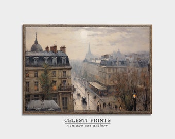 French Oil Painting, Antique French Architecture Oil Painting, Vintage Paris Wall Art, DIGITAL DOWNLOAD