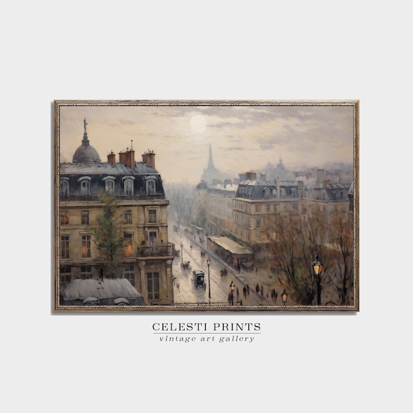 French Oil Painting, Antique French Architecture Oil Painting, Vintage Paris Wall Art, DIGITAL DOWNLOAD