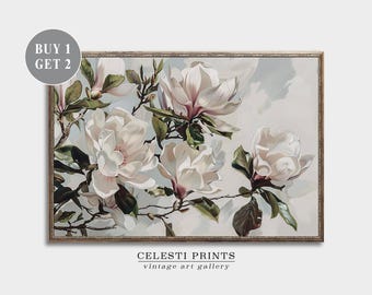 Magnolia Decor, Antique Botanical, Magnolia Leaves, Wildflower Wall Art, Magnolia Wall Art, Blooming Flower Art, Digital Download