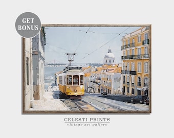 Lisbon Art Vintage, Lisbon Wall Decor, Portugal Print, Lisbon Home Decor, Portuguese Wall Art, Lisbon Tram Painting, Digital Download