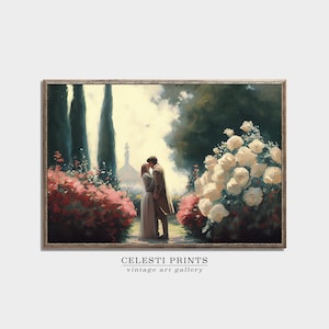 Romantic Painting Vintage, Couple in Rose Garden Oil Painting, Romantic Home Decor, Romantic Wall Art, Vintage Romanticism, DIGITAL DOWNLOAD