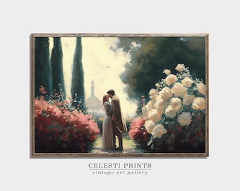 Romantic Painting Vintage, Couple in Rose Garden Oil Painting, Romantic Home Decor, Romantic Wall Art, Vintage Romanticism, DIGITAL DOWNLOAD