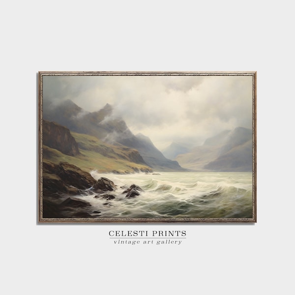 Ireland Painting Vintage, Antique Irish Seascape, Irish Heritage, Vintage Ireland Scenery Art, Digital Download, PRINTABLE